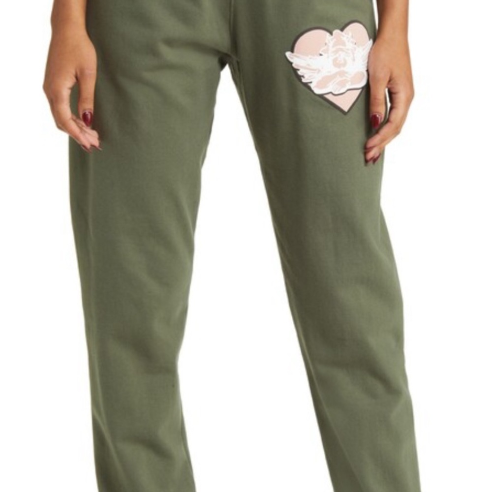 BOYS LIE Green Read Receipts Cotton Fleece Sweatpants, Size M